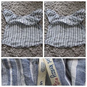 Blue and white off the shoulder tank top